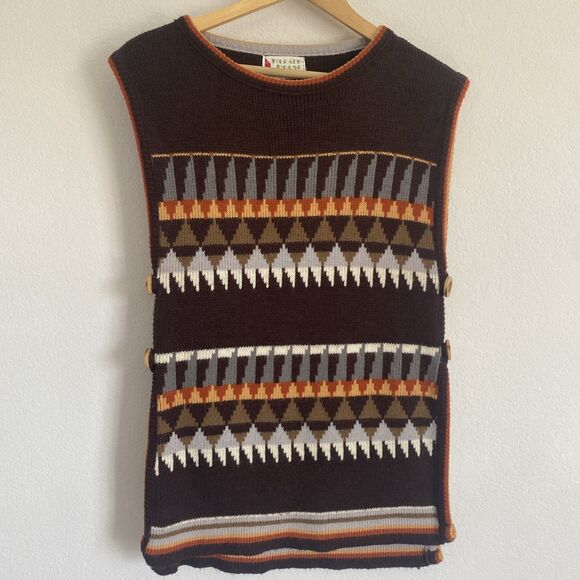 Herald House Tunic Vest Vtg 60s-70s Knit Long Line Top Wooden Side Buttons Sz S - Picture 1 of 11